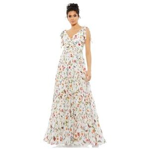 White Floral Tie-Shoulder V-Neck Maxi Dress